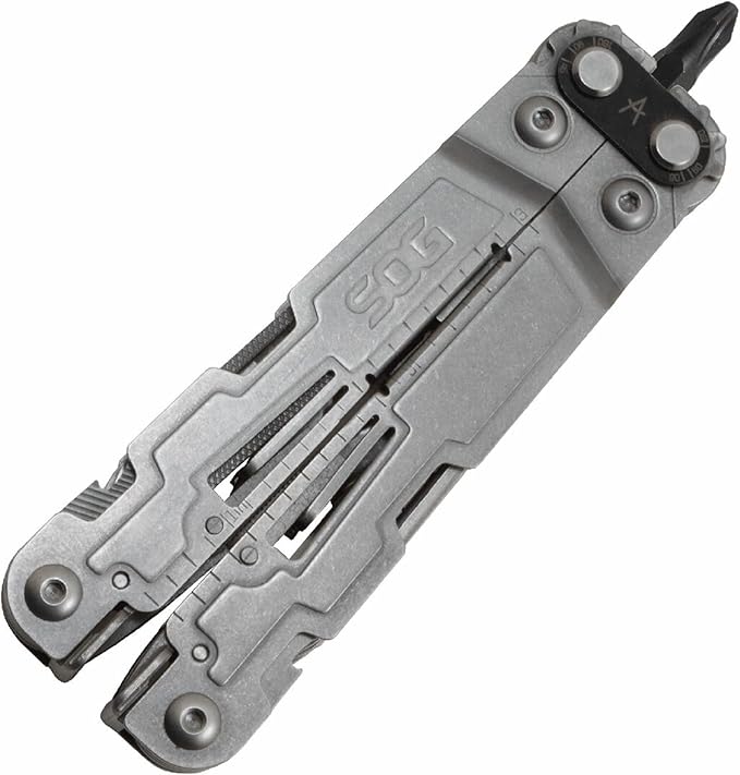 SOG PowerAccess Well-Rounded One-Handed Lightweight Daily Pocketable Stainless Steel Multi-Tool for Backcountry 18 Tools, Stone Wash