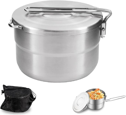 Lixada Camping Pot Stainless Steel Camping Cook Pot 1.5L Camping Cooking Pot with Lid and Folding Handle, Large Capacity Bento Pot Camping Cookware for Outdoor Backpacking, Hiking, Picnic
