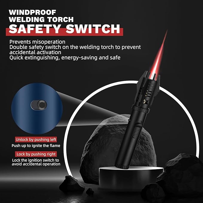 Torch Lighter, Red/Blue Flame Adjustable with Safety Lock, Bright Fire Lighter, Refillable Butane Gas Windproof Jet Flame Cool Lighter, for Candles Grill BBQ Fireplaces Camping Gift for Man