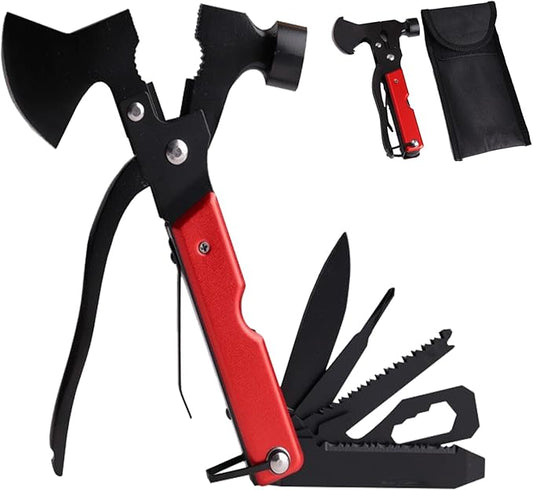 Camping Gear Multitool, Stocking Stuffers for Men 13-in-1 Camping Accessories Multitool Hatchet Camping Tool with Axe Survival Gear for Outdoor Hunting Hiking, Emergency Escape Tool