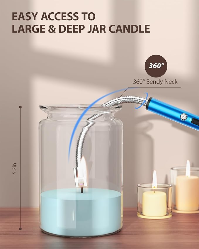 RONXS Lighter Electric Lighter Rechargeable Arc USB Candle Lighters with LED Battery Display, Flexible Neck Windproof Flameless Plasma Long Lighters for Candle BBQ Camping