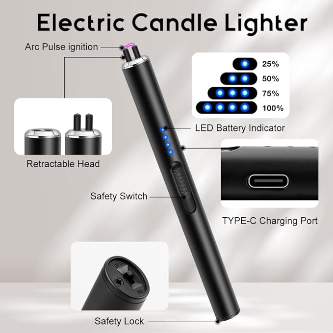 LcFun Candle Lighter 2 Pack, Windproof Electric Plasma Arc Lighter USB Rechargeable, Refillable Butane Lighter Adjustable Jet Flame Torch Lighter for Candles, Grill, BBQ (Butane Not Included)