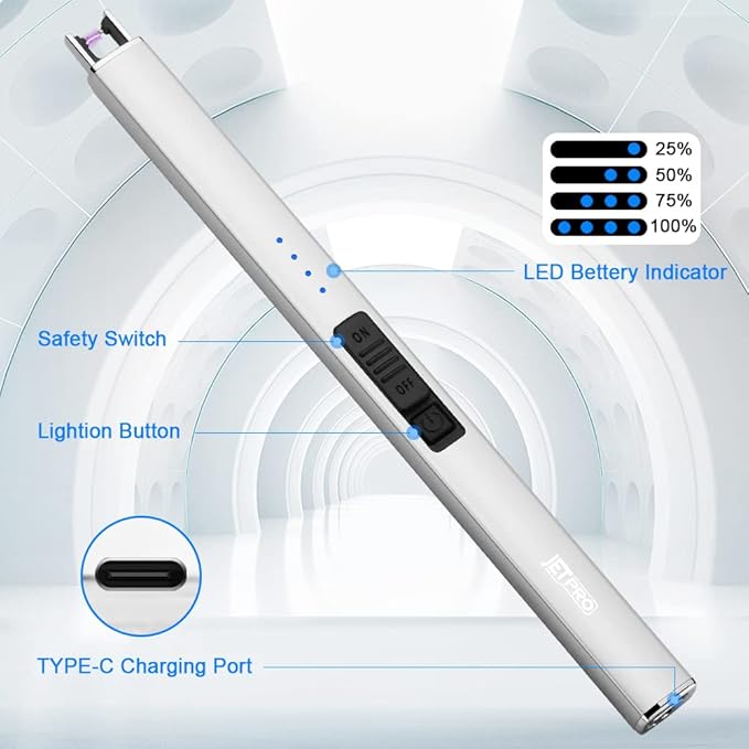 Electric Lighter Arc Windproof Flameless USB Lighter Rechargeable Lighter with Safety Lock for Candle BBQ Camping (Silver)
