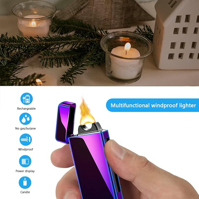 Rechargeable Lighter USB Electric Lighter Plasma Arc Candle Lighter Electronic Lighter High Power Flame Windproof Lighter with LED Power Display for Camping, Hiking, Traveling (Magic)