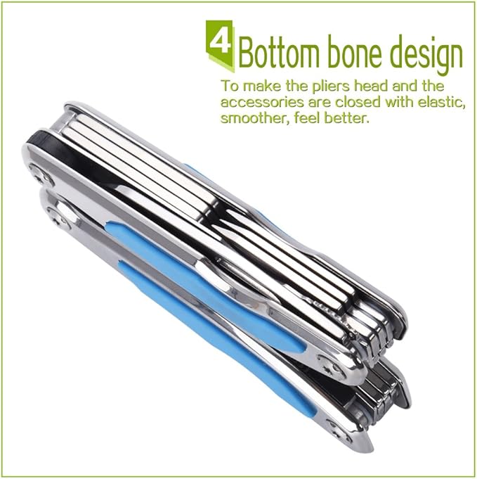 Folding Multitool Pliers Bottom Bone Elastic Forceps Clamp Multifunction Fine Blanking Pocket Pliers with Nylon Sheath and Gift Box Suitable for Home/Camping/Travel/Hiking/Outdoor Blue