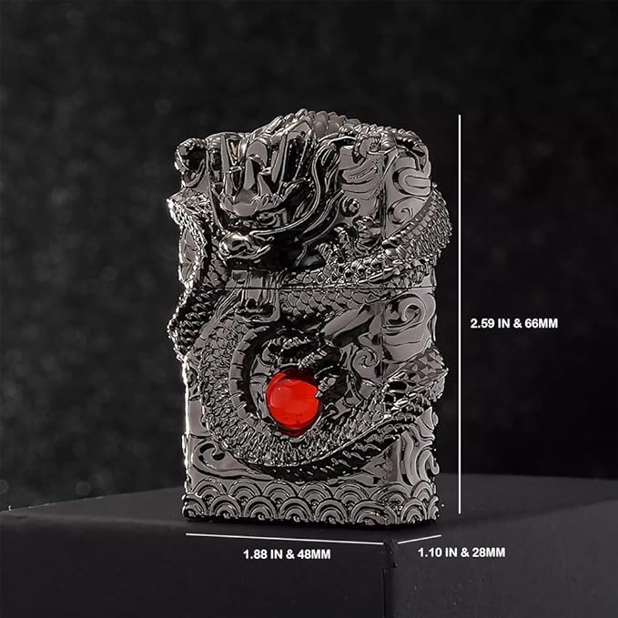 Dragon Lighter Premium Kerosene Soft Flame Lighter with Adjustable Flame, Refillable, Windproof and Pocket Size for Outdoor Camping, Travel, and Household Use (Black)