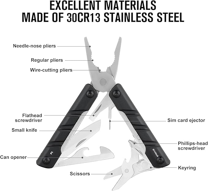 OKNIFE Otacle P1 11-in-1 EDC Multitool, Mini Multitool Pliers Pocket Knife, Bottle Opener and Screwdriver, Camping, Survival, Hiking Tool, Black