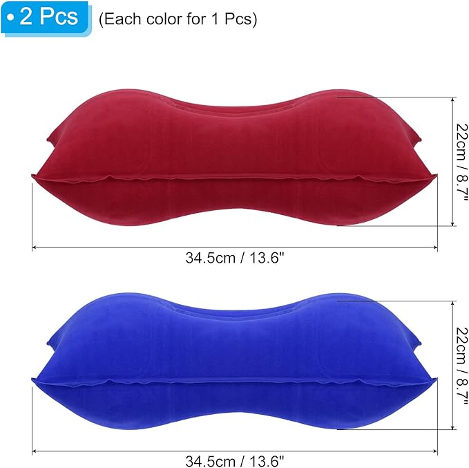 PATIKIL Inflatable Pillow, 2 Pack Ultralight Camping Travel Pillow Desk Rest Neck Support for Hiking Backpacking Office, Red Blue