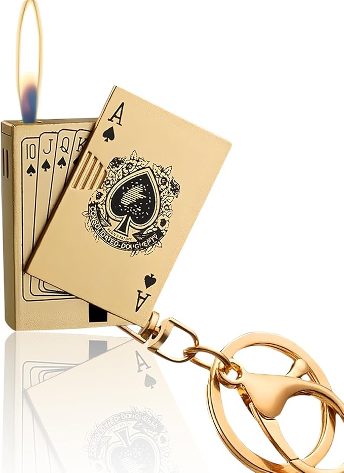 Playing Card Lighter Refillable Novelty Cool Keychains Lighter for Fireplace Candle Camping BBQ (Without Butane) (04)