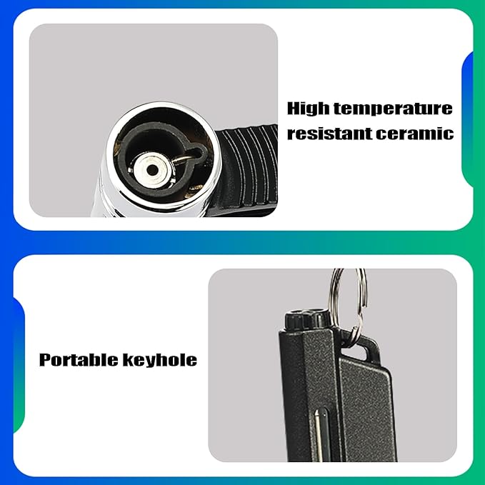 Yeuligo 2 Pack Butane Torch Lighters with Keyhole, Pocket Lighter with Visible Window, Adjustable and Refillable Gas Lighter for Candle Kitchen Fireplace Fireworks, Without Gas(Matte Black+Blue)