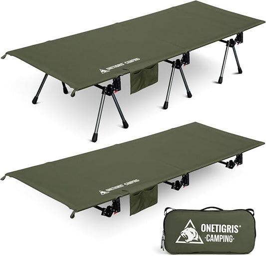 OneTigris SUPRANUBIS Camping Cot, Height Adjustable with Cot Leg Extenders, Strong Support 330lbs, Portable Folding Bed for Camping, Hiking, Travel, Truck, Beach, Office Nap (Ranger Green)