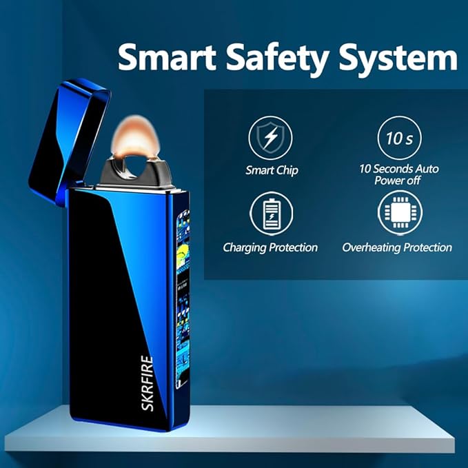SKRFIRE Plasma Lighter USB Rechargeable Arc Lighter Windproof Electric Big Flame Cool Lighter with LED Battery Indication for Outdoor, Camping, Adventure, Grill(Blue)