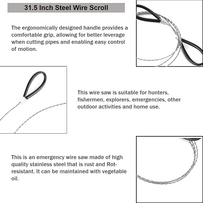 Steel Wire Saw Scroll, Outdoor Emergency Travel Saw Scroll 31.5 Inch Steel Wire Scroll, Emergency Travel Camping Survival Tool