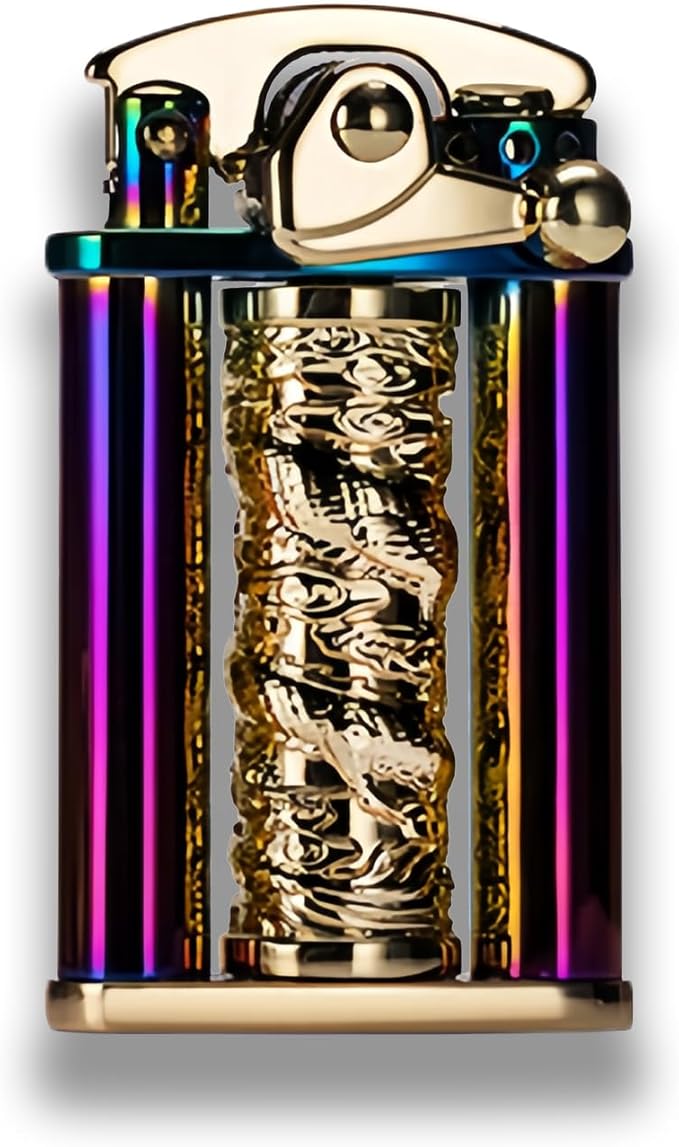 Cool Embossed Design Kerosene Wheel Lighter Refillable Eco-Friendly, Vintage Dazzling & Ultra-Cool, Unique for Men Candles Gift Camping BBQ (No Kerosene) (12#)