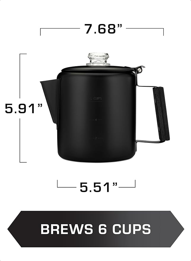 COLETTI Black Bozeman Percolator Coffee Pot — Camping Coffee Pot, Coffee Percolator – America’s Sleekest Percolator – Pure Stainless Steel, NO Aluminum or Plastic (6 Cup)
