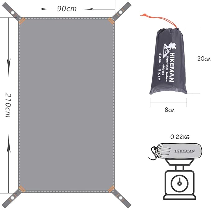 HIKEMAN Waterproof Camping Tarp Portable Tent Footprint with Drawstring Bag Ground Cloth for Outdoor Hiking Picnic (S-83”x35”)