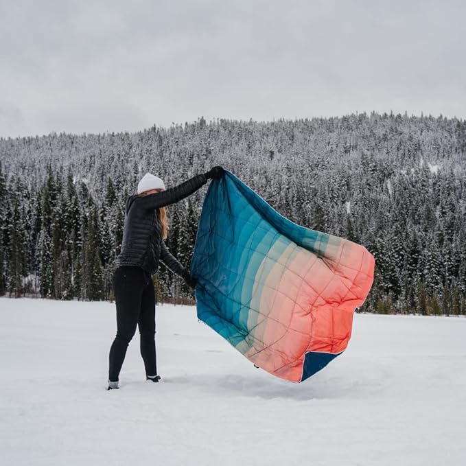 Rumpl The NanoLoft Puffy Blanket | Indoor Outdoor Camping Blanket for Traveling, Picnics, Beach Trips, Concerts | 52" x 75" | Patina Pixel Fade, 1-Person