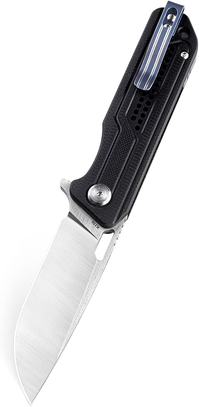 BESTECH KNIVES Pocket Folder Folding Knife: 3.23" K110 Steel Blade, G10 Scales, Flipper, Liner Lock, EDC Titanium Clip, BG35A-1 (Black)