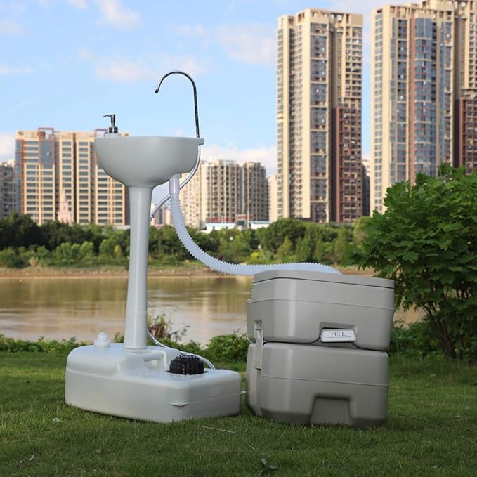 Outdoor Garden Camping Hand Sink with Portable Toilet, Removable Hand Washing Basin Sanitary Ware for RV/Kitchen/Indoor (2020 version)