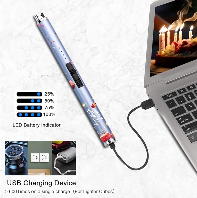 SUPRUS Candle Lighter Arc USB Lighter Electric Lighter with Upgraded LED Battery Display Safety Switch Rechargeable Flameless Plasma Windproof Portable for Birthday (Birthday Blue)