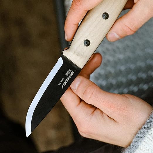 Morakniv Finn BlackBlade (S) Stainless Steel Ash Wood with Leather Sheath, 7.4 Inch