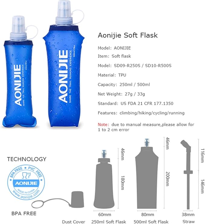 AONIJIE 5L Outdoor Sport Multifunctional Camping Backpack Cycling Running Climbing Hiking Hydration Vest Pack with 500ml Soft Flask