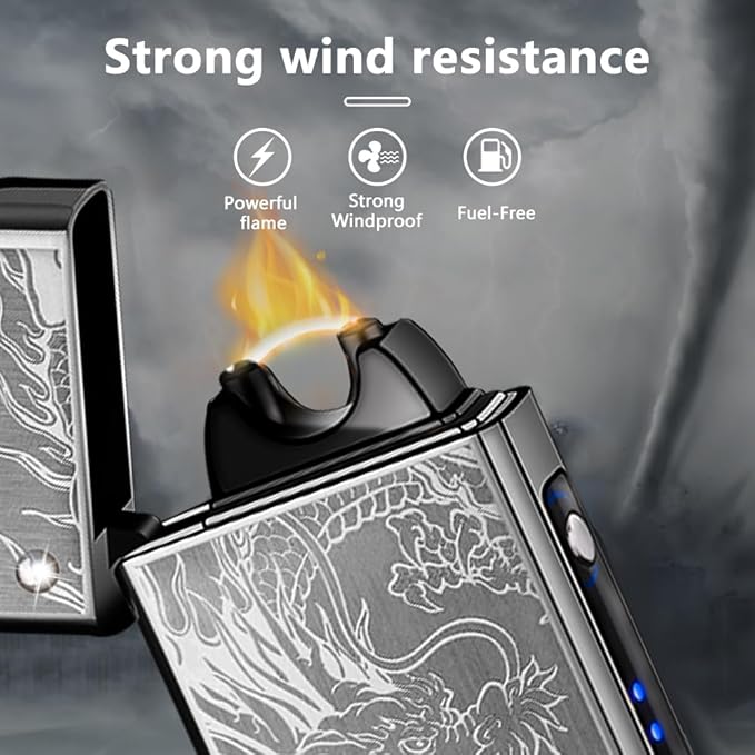 SKRFIRE Plasma Lighter Rechargeable USB Electric Candle Lighter Electronic Torch Arc Lighter Cool Dragon Lighter High Power Flame Lighter with LED Power Display for Camping, Hiking(Black Dragon)