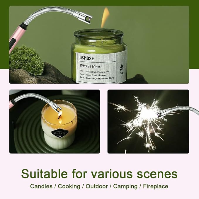 MeeToo Lighter Electric Candle Lighter Rechargeable USB Lighter Plasma Arc Lighter for Candle Camping (Rose Gold)