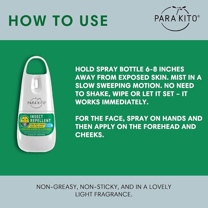 PARA'KITO Mosquito, Ticks & Insect Spray- DEET Free, Citronella Essential Oil, Water & Sweat Resistant, Mosquito Bite Protection in Camping, Hiking, Travel Outdoor Activities (2.2oz)