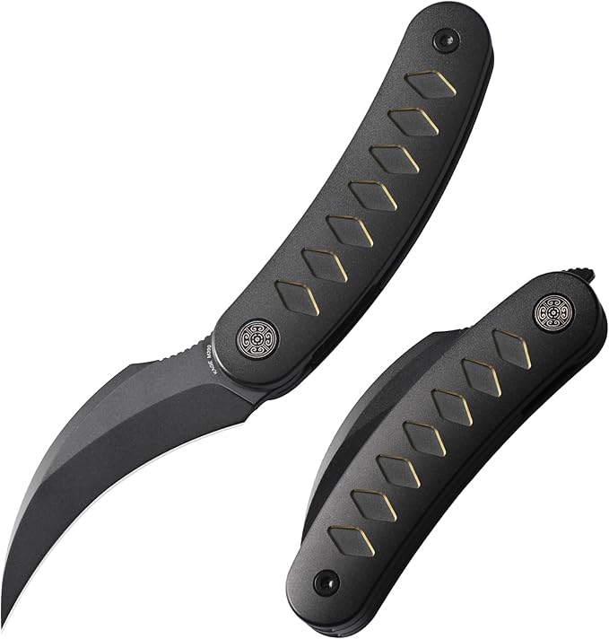 Knife Kage-C03 Front Flipper Knife,2.52" M390 Stonewashed Blade Pocket Knife,3.39" 6AL4V Titanium Handle,Ceramic Ball Bearing with Liner Lock,Outdoor Folding Knife (Gold)