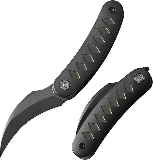 Knife Kage-C03 Front Flipper Knife,2.52" M390 Stonewashed Blade Pocket Knife,3.39" 6AL4V Titanium Handle,Ceramic Ball Bearing with Liner Lock,Outdoor Folding Knife (Gold)