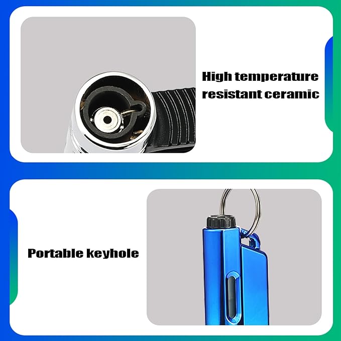 Yeuligo 2 Pack Butane Torch Lighters with Keyhole, Pocket Lighter with Visible Window, Adjustable and Refillable Gas Lighter for Candle Kitchen Fireplace Fireworks, Without Gas(Gradient Blue+Purple)