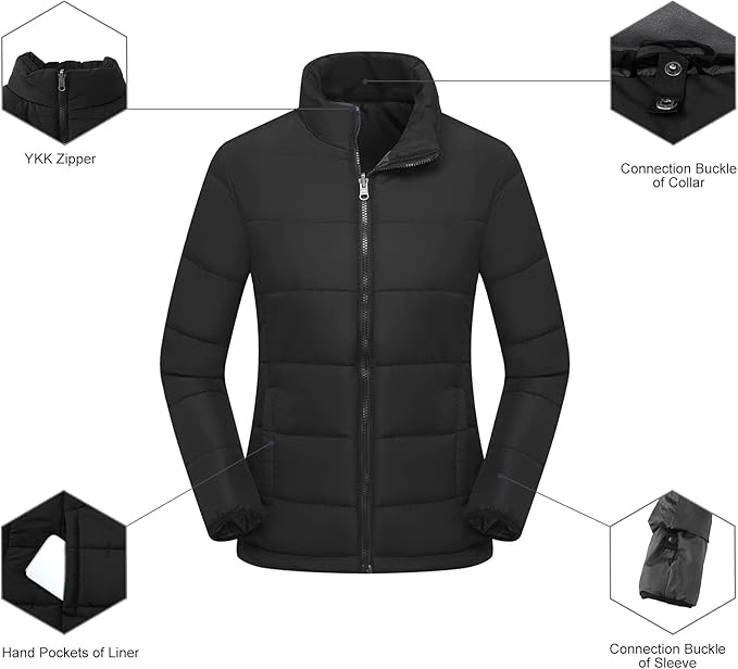 Women's 3 in 1 Ski Jacket Mountain Waterproof Windproof Winter Snow Coat Hike Snowboarding Jackets Hooded Warm Raincoat