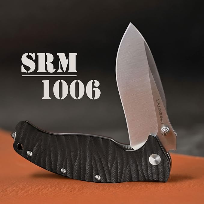 SRM SANRENMU 1006 NEW Pocket Folding Knife 14C28N Blade Flipper Ball Bearing Outdoor Camping Survival Tool EDC (Black)