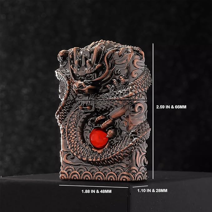 Dragon Lighter Premium Kerosene Soft Flame Lighter with Adjustable Flame, Refillable, Windproof and Pocket Size for Outdoor Camping, Travel, and Household Use (Bronze)