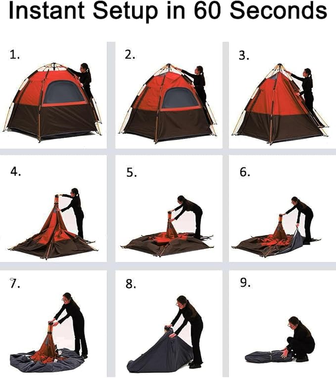 Camping Tent with Instant Setup, 2/3 Person Weatherproof Tent Easy Quick Set Up in 60 Seconds with Rainfly Backpack Tent for Family Camping & Hiking, Upgraded Ventilation,Center Height 66-inch
