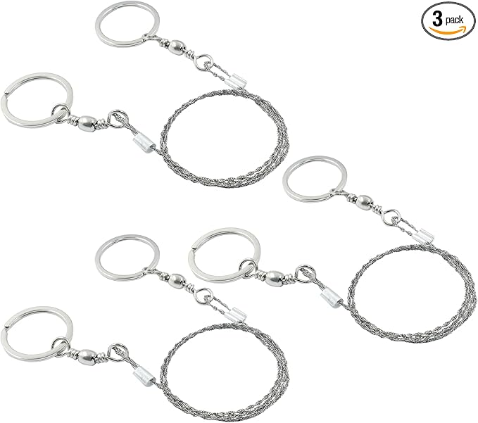 3 Pcs Stainless Steel Survival Wire Saw 21.65 Inch, Garrote Wire Cable Saw String Saw, Emergency Pocket Saw Rope Saw Hand Tool for Wood Cutting Hiking Hunting