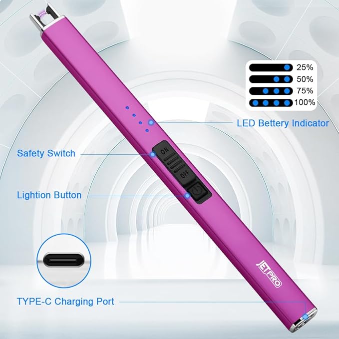 Electric Lighter Arc Windproof Flameless USB Lighter Rechargeable Lighter with Safety Lock for Candle BBQ Camping (Purple)