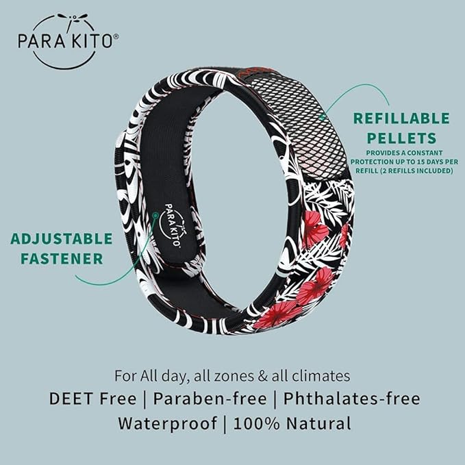 PARA'KITO Mosquito Insect & Bug Protection Wristband - Mosquito Stickers & Bug Spray Alternative - Summer Essentials, Beach Accessories, Hiking & Camping Essentials - Natural Essential Oils (Exotic)