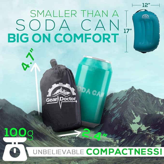 Gear Doctors Camping Pillow, Inflatable Pillow, Camp Pillow, Backpacking Pillow, Inflatable Pillow for Camping, Blow Up Pillow (Blue)