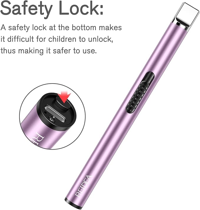 REIDEA Lighter S4 Electronic Candle Lighter USB Rechargeable with Security Lock, Windproof Fast Heat Sinking, Non-Slip Switch Electronic Lighter for Candle, Grill, Camping (2 Pack Lavender Purple)