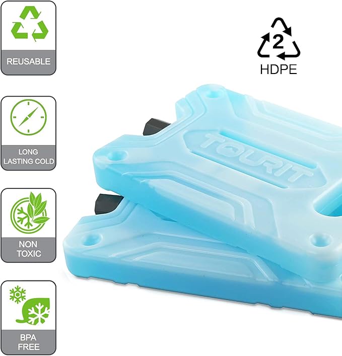 TOURIT Ice Pack for Lunch Box-8.75” x 5.5”-Reusable Long Lasting for Lunch and Cooler Bag-Camping, Beach, Picnics, Fishing and More