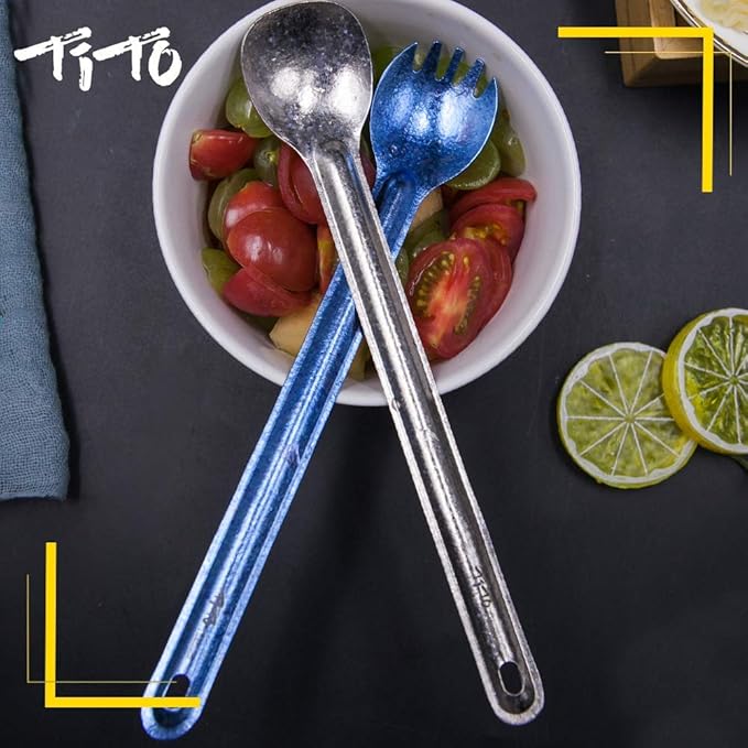 TiTo Titanium Long Handle Spork and Spoon Eco-Friendly Ultralight Portabale Flatware for Outdoor Camping Backpacking Hiking Travel Picnic Tableware with Bag (Bright Titanium Spoon)