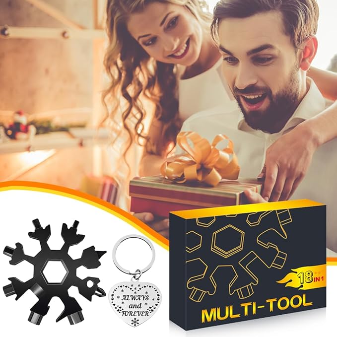 Stocking Stuffers for Adults Men Dad Gifts, Multi Tool 1 Pack 18 in 1 Black Snowflake Hand Tools Christmas Gifts for Men Dad Husband Outdoors Camping Portable Bottle Opener Flat Screwdriver Kit Wrench