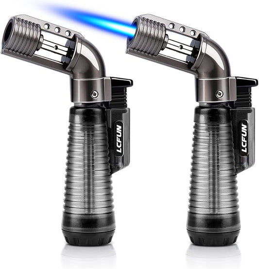 LcFun Torch Lighter 2 Pack Refillable Gas Butane Lighter Windproof Flame Lighter Single Jet Lighters Butane Torch Lighter for Candle, Campfire, Outdoor Fire Pit, Grill, Camping -Butane NOT Included