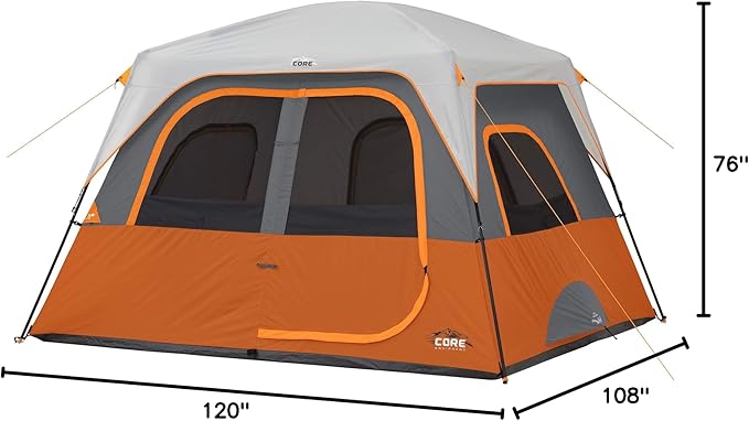 CORE Tent for Family Camping | 4 Person & 6 Person Portable Camp Tent with Carry Bag for Outdoor Car Camping | Included Gear Loft Organizer for Camp Accessories
