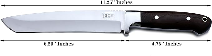 GCS Handmade Outdoor Tanto Knife with Black G10 Handle D2 Tool Steel - Extra Sharp Survival Tactical Hunting Fixed Blade Knife Cow Hide Sheath GCS215