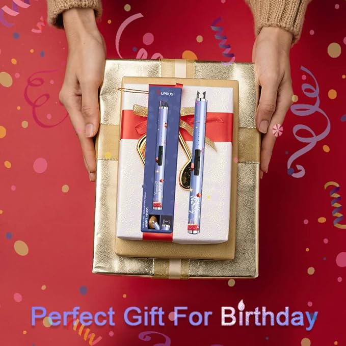 SUPRUS Candle Lighter Arc USB Lighter Electric Lighter with Upgraded LED Battery Display Safety Switch Rechargeable Flameless Plasma Windproof Portable for Birthday (Birthday Blue)