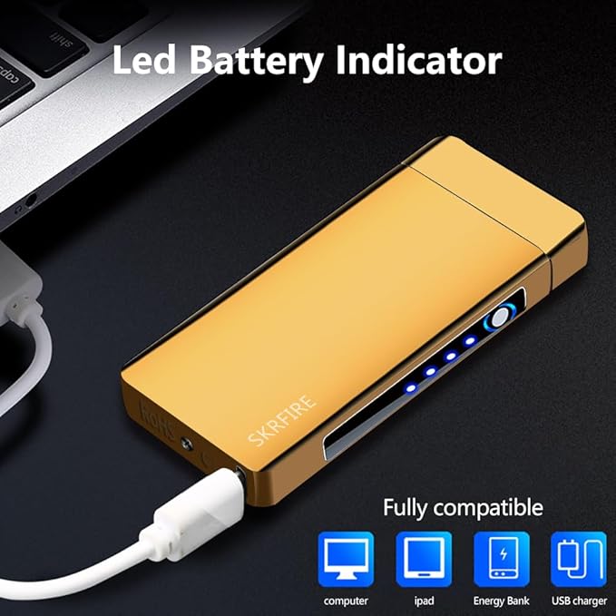 SKRFIRE Electric Lighter Rechargeable Candle lighters Cool Plasma lighters USB Rechargeable Plasma Arc Lighter Gold Lighter for Candles, BBQ, Fireworks (Gold)