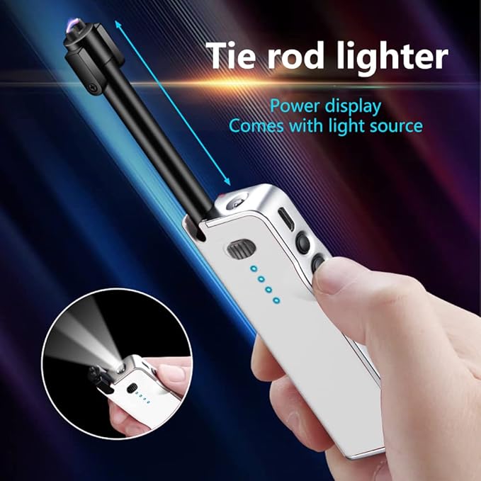 YOZWOO Candle Lighter Electric Lighter Rechargeable Lighter Plasma Lighter Electric Arc lighters Long No Gas Lighter Windproof Flameless Lighter with LED Flashlight for Camping, BBQ, Firework (White)